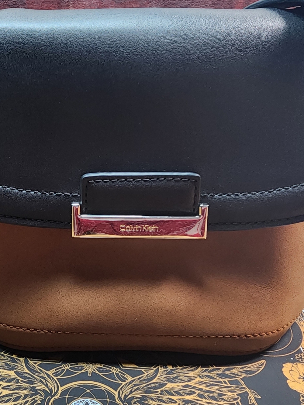 Calvin Klein Black and Brown Two-Tone Leather/ Suede Crossbody Bag